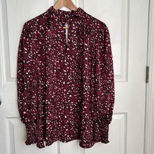 ELOQUII red blouse size 16  keyhole neck puff sleeve Roman sleeve high collar